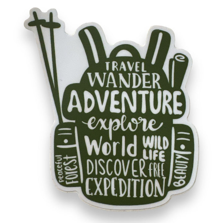 Adventure Awaits with Backpack - Shaped Travel Sticker - Wander Together Outfitters