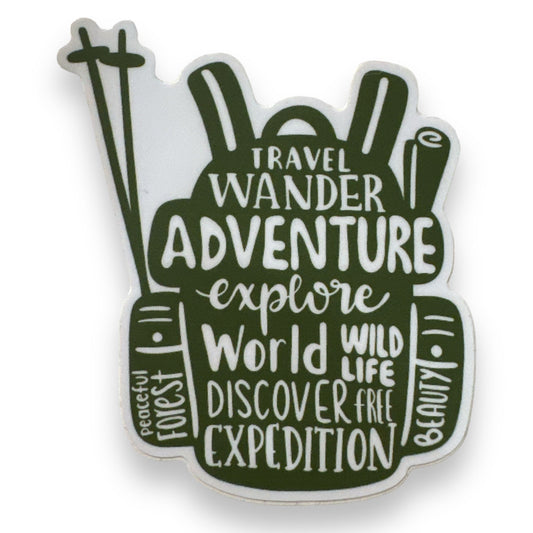 Adventure Awaits with Backpack - Shaped Travel Sticker - Wander Together Outfitters