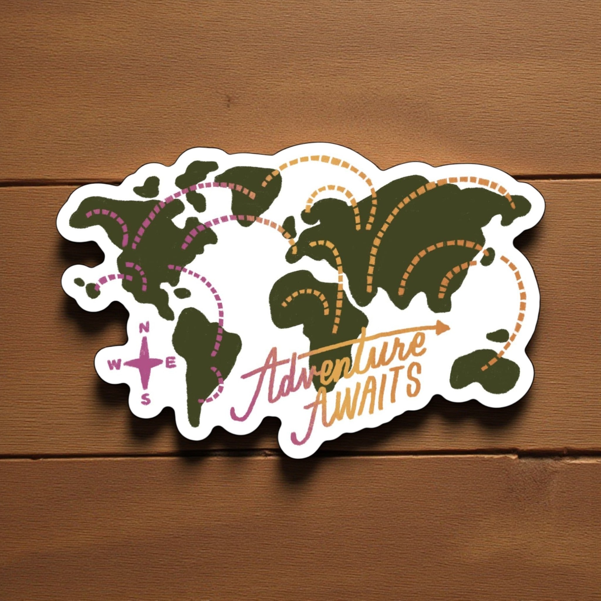 "Adventure Awaits" World Map Travel Sticker – Wander Together Outfitters