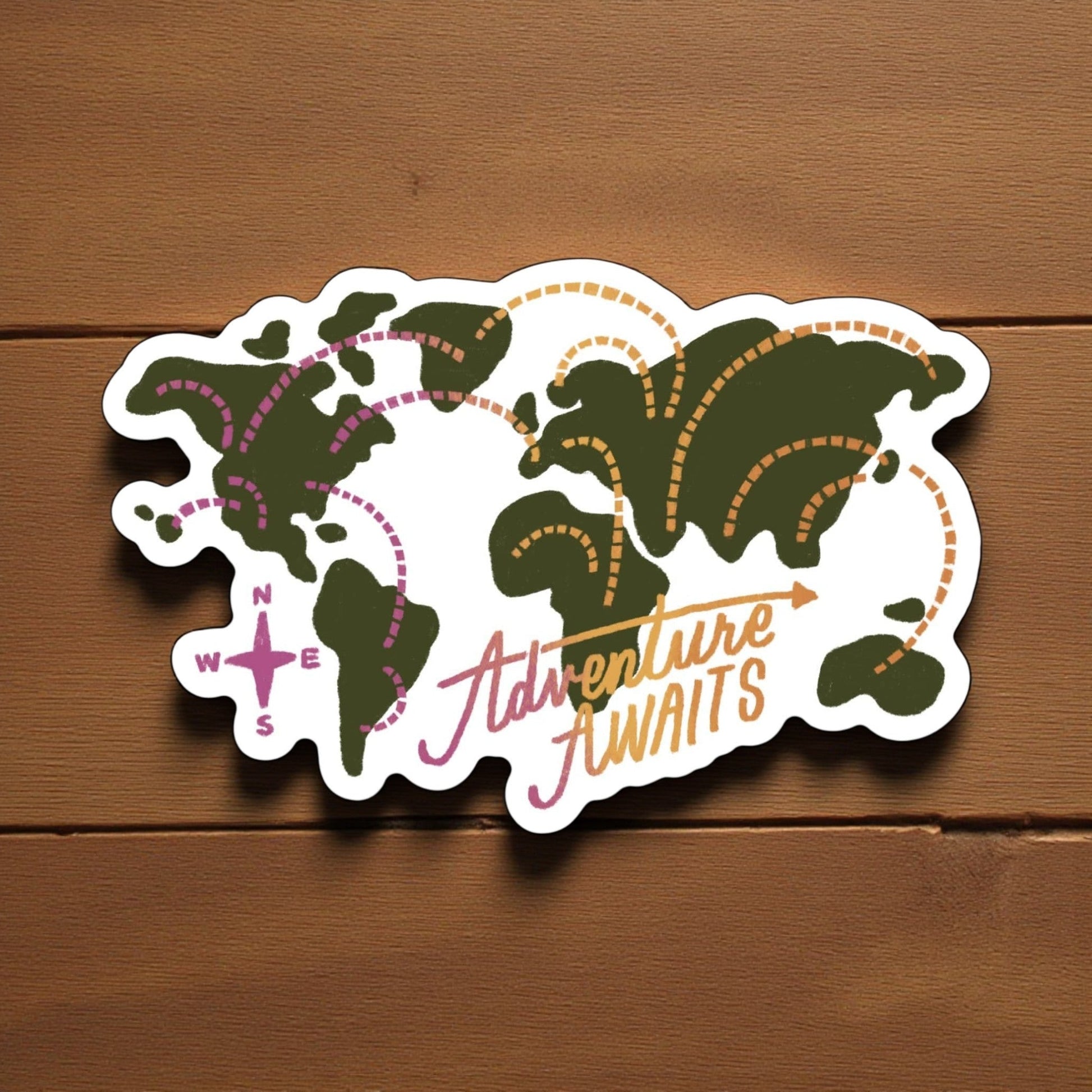"Adventure Awaits" World Map Travel Sticker - Wander Together Outfitters