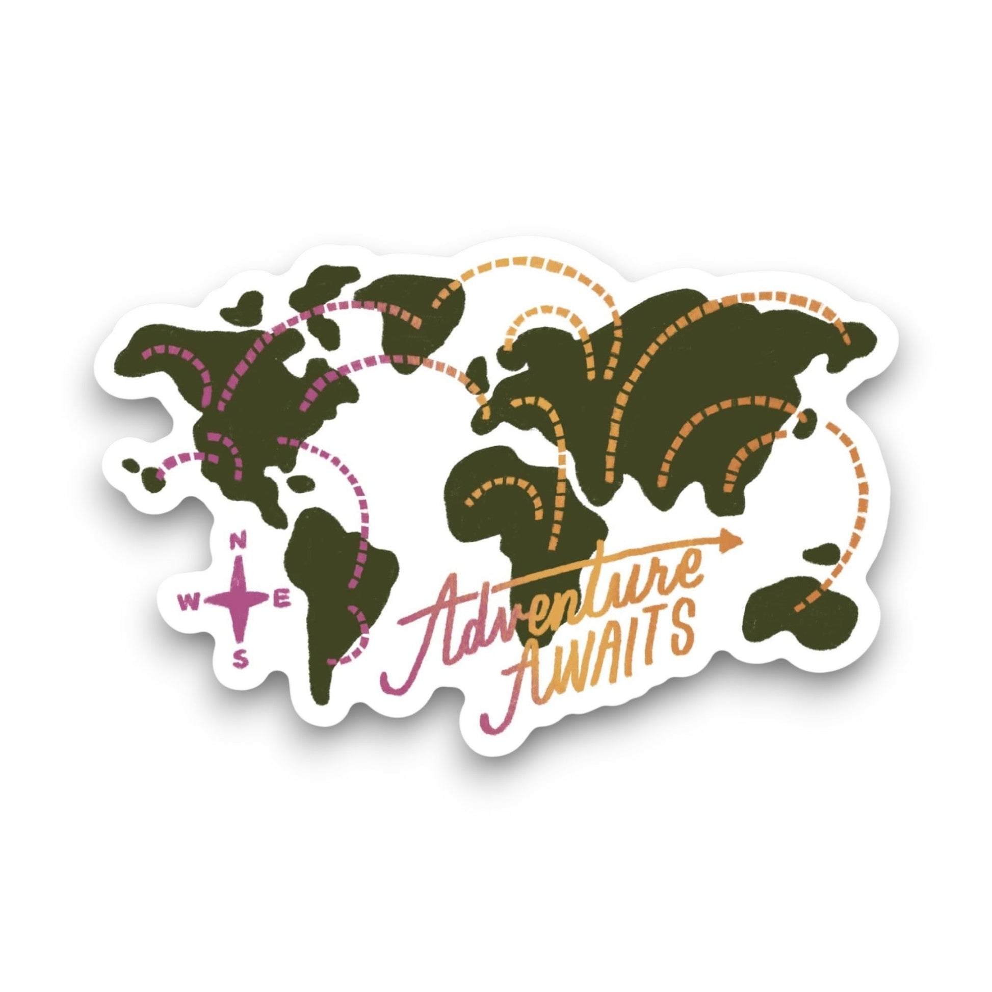 "Adventure Awaits" World Map Travel Sticker - Wander Together Outfitters