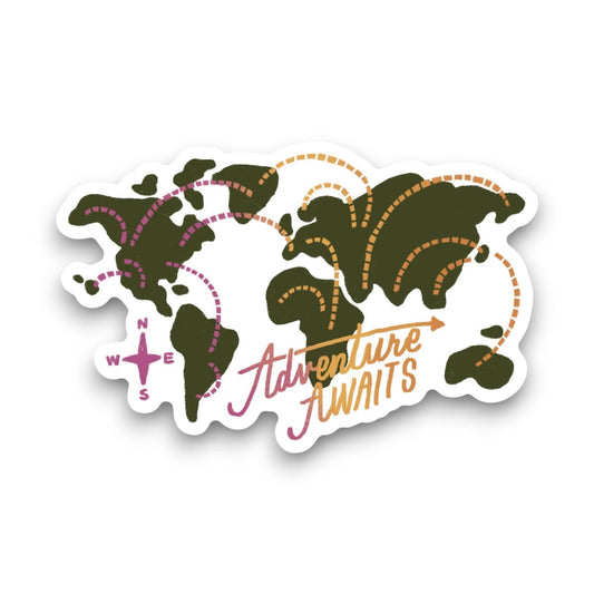 "Adventure Awaits" World Map Travel Sticker - Wander Together Outfitters