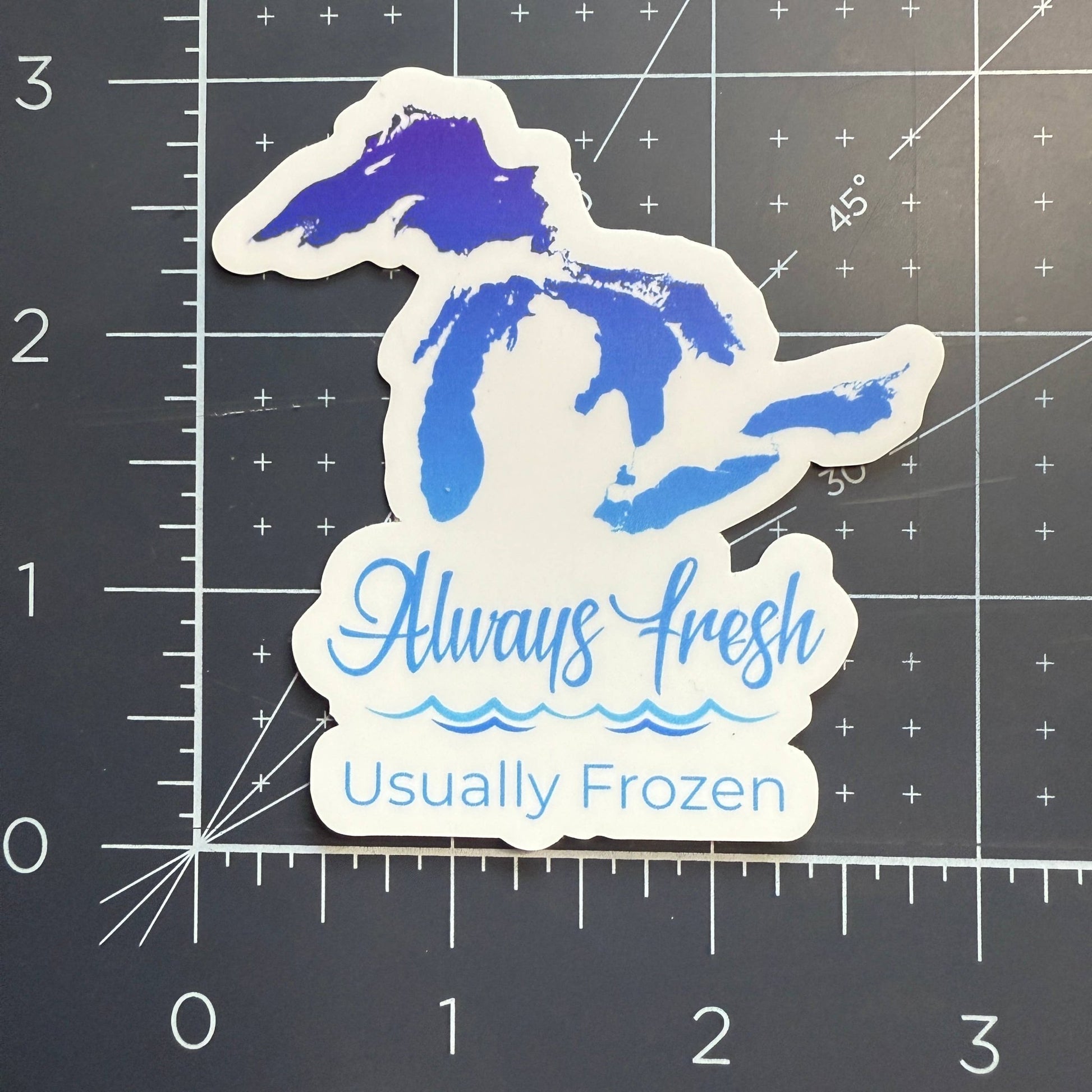 "Always Fresh, Usually Frozen" Great Lakes 3" Vinyl Sticker - Wander Together Outfitters