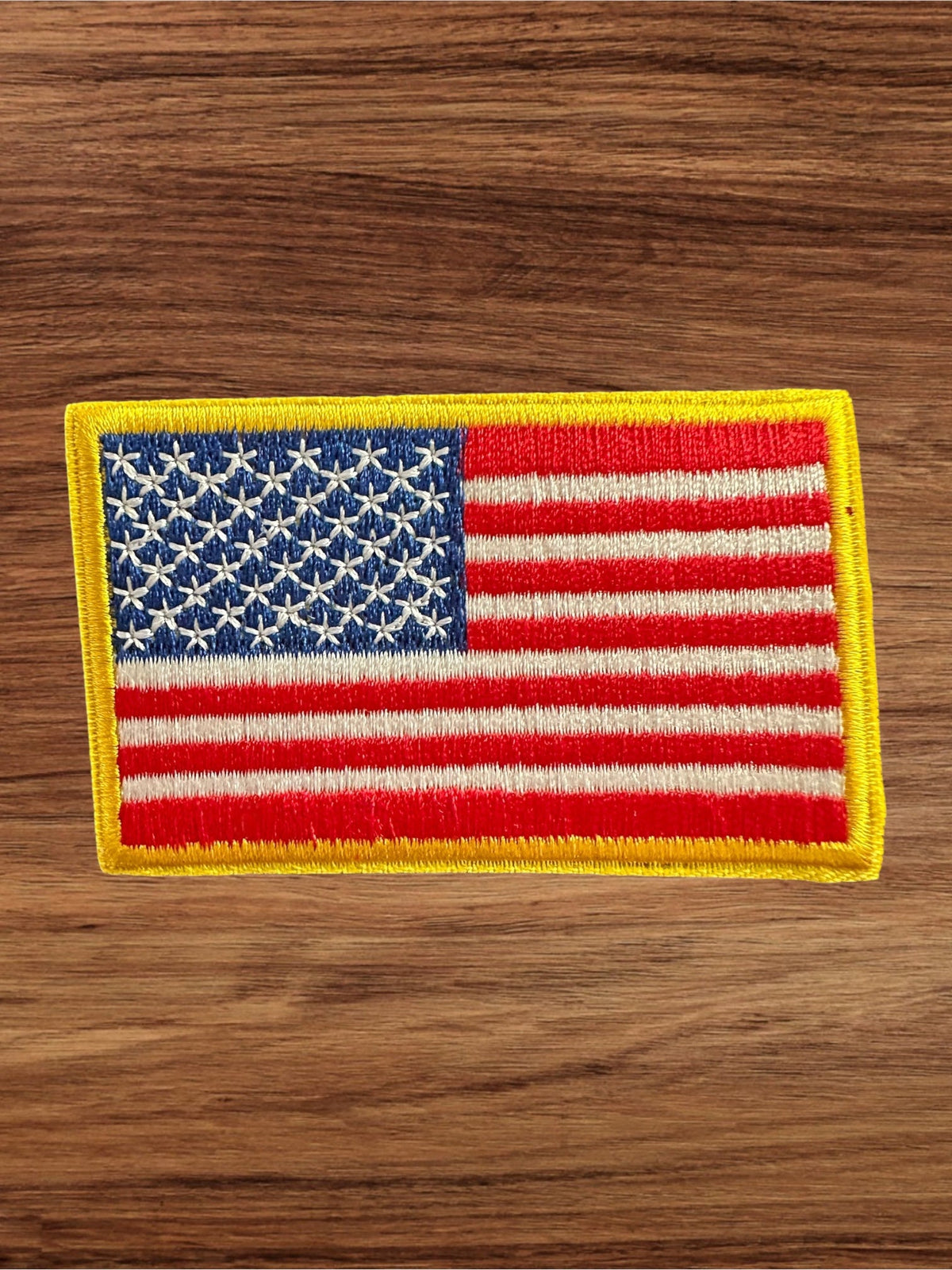 American Flag Iron On Embroidered Patch (Yellow Border) - Wander Together Outfitters