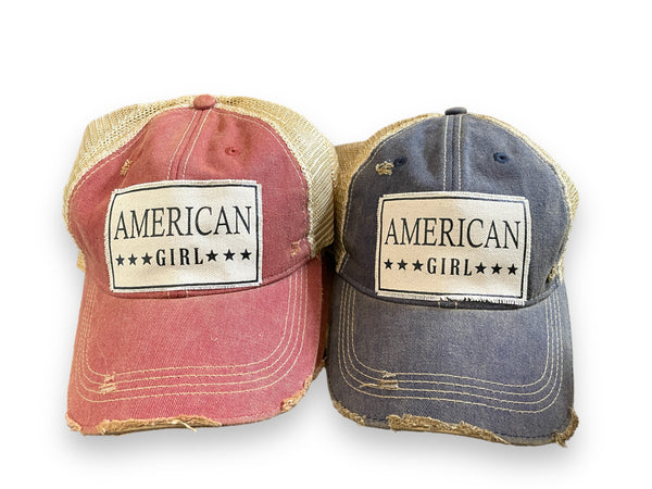 "American Girl" Vintage Distressed Trucker Cap