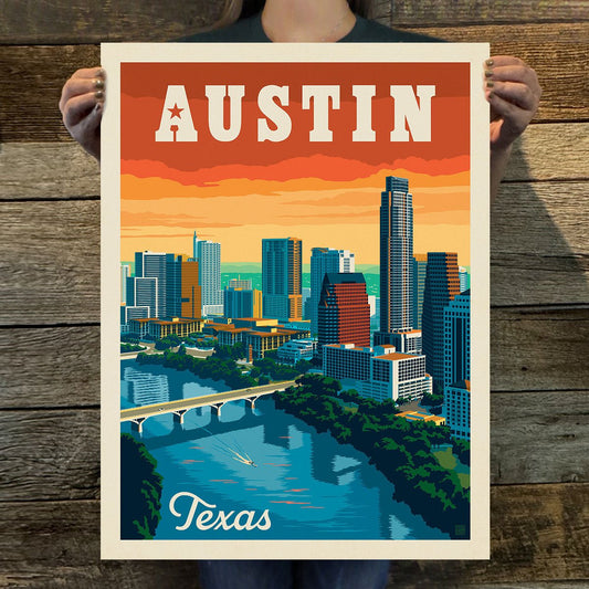 Austin, TX: Skyline (American Travel) Art Print - Wander Together Outfitters