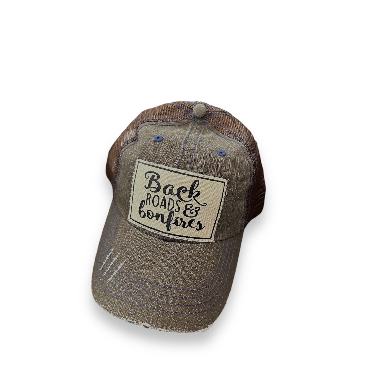 “Back Roads & Bonfires” Distressed Trucker Cap - Wander Together Outfitters