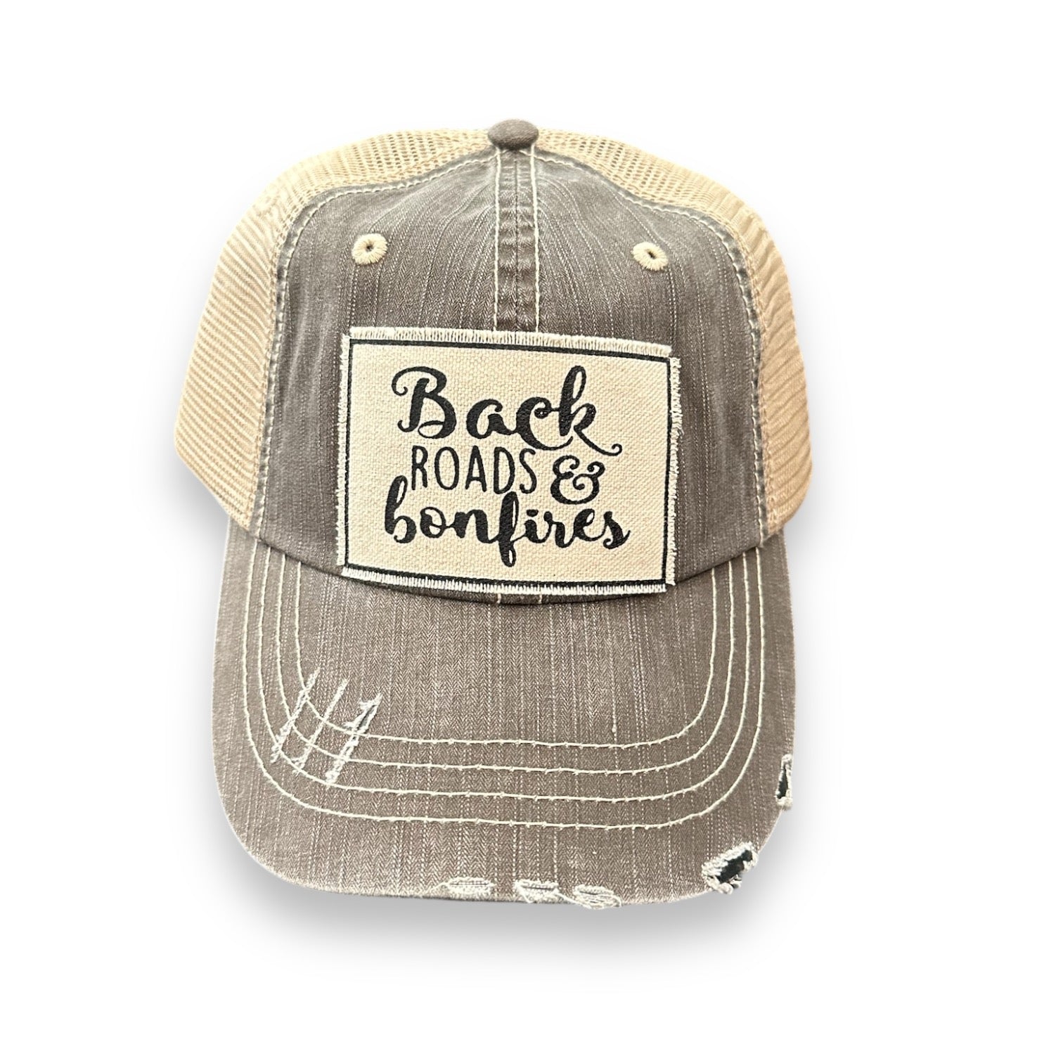 “Back Roads & Bonfires” Distressed Trucker Cap - Wander Together Outfitters