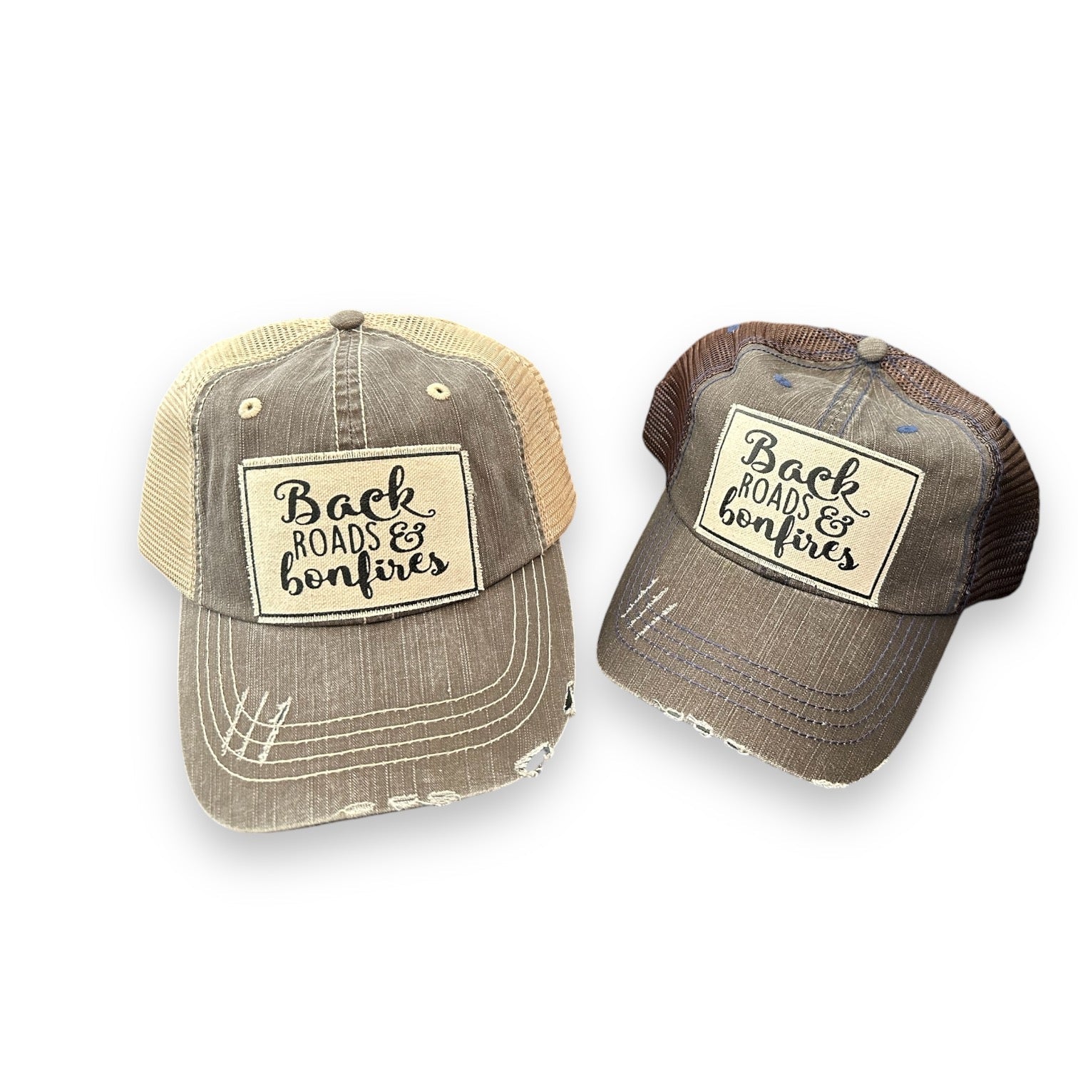 “Back Roads & Bonfires” Distressed Trucker Cap - Wander Together Outfitters