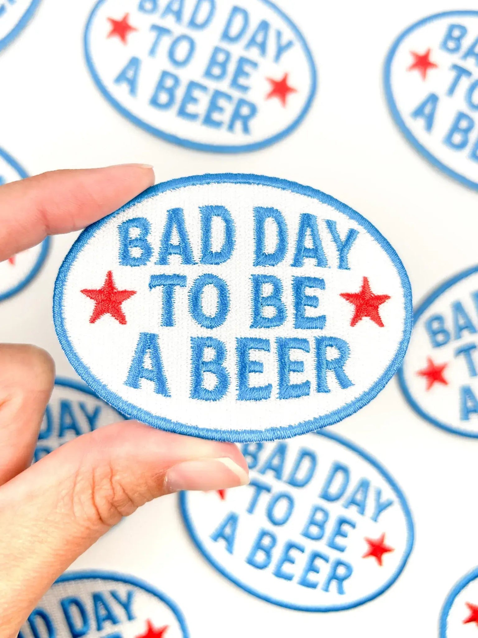 “Bad Day to Be a Beer” Embroidered Iron - On Patch Tailgate - Wander Together Outfitters
