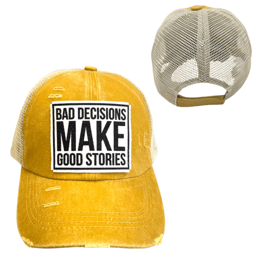 "Bad Decisions Make Good Stories" Unisex Distressed Cap - Wander Together Outfitters