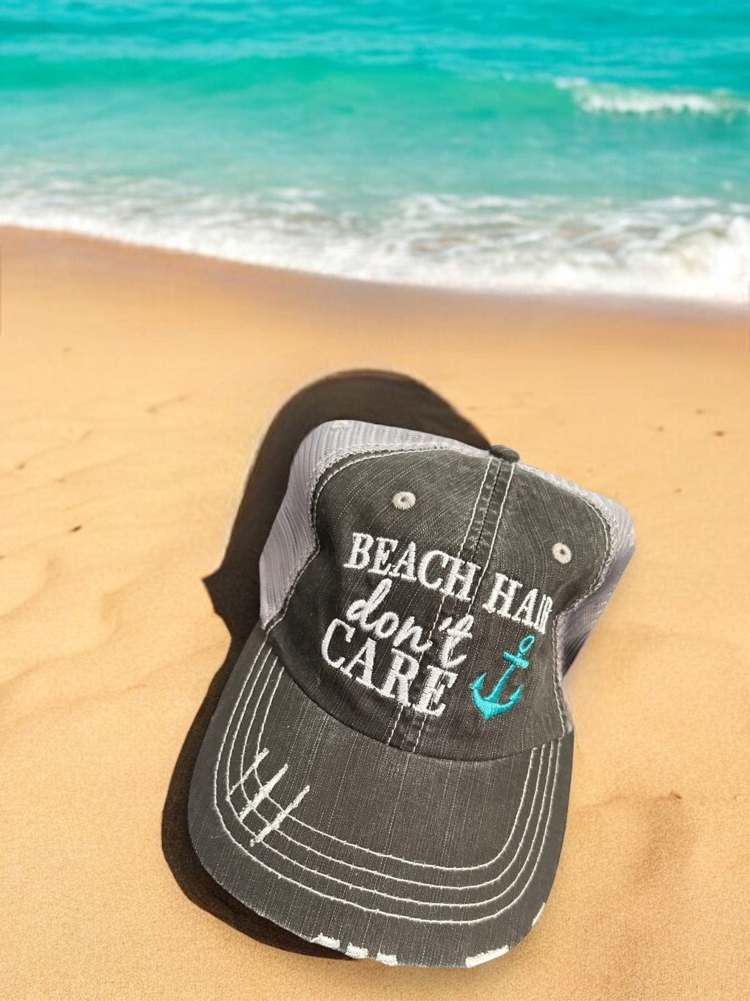 “Beach Hair Don’t Care” (Flip Flops or Anchor) Distressed Cap - Wander Together Outfitters