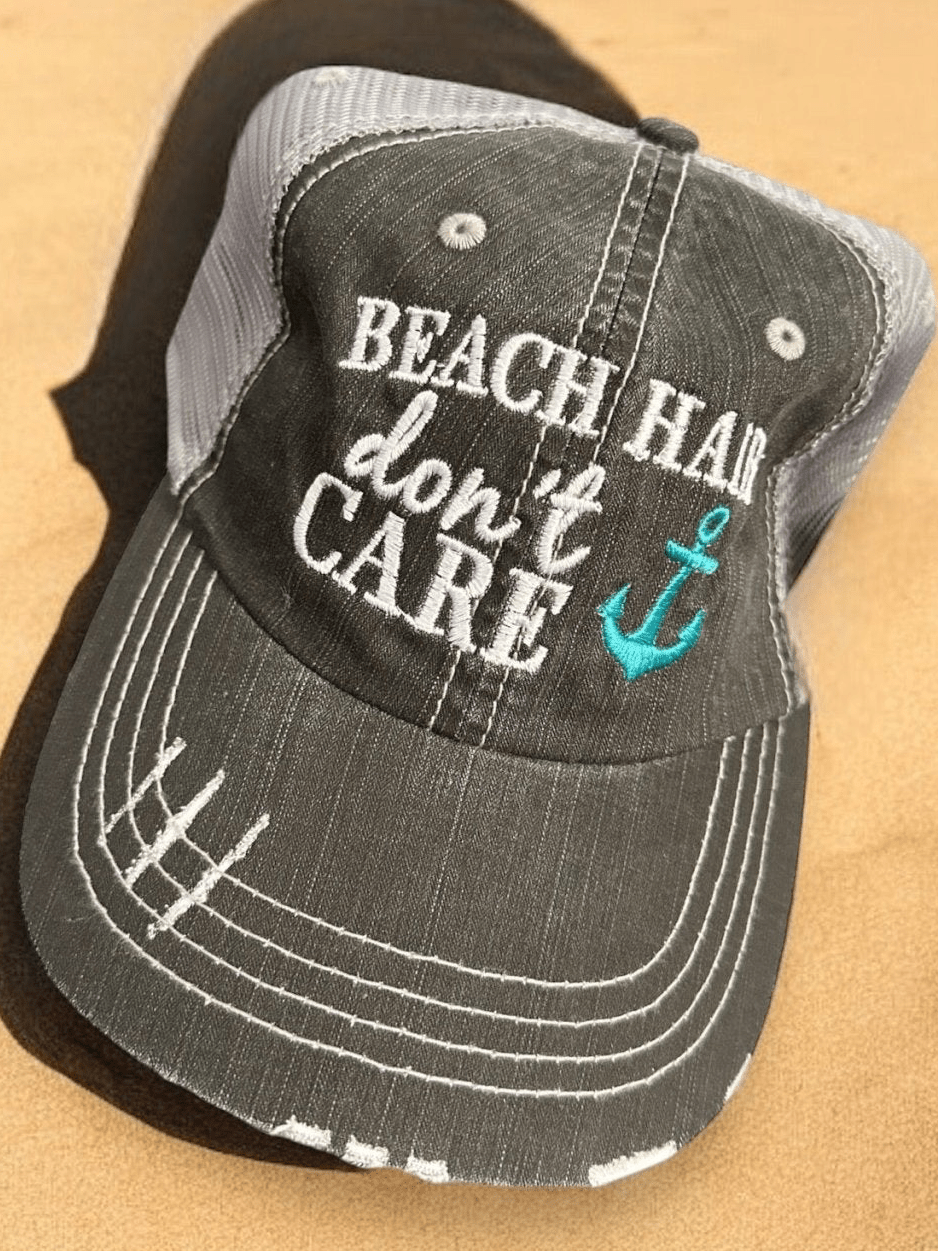 “Beach Hair Don’t Care” (Flip Flops or Anchor) Distressed Cap - Wander Together Outfitters
