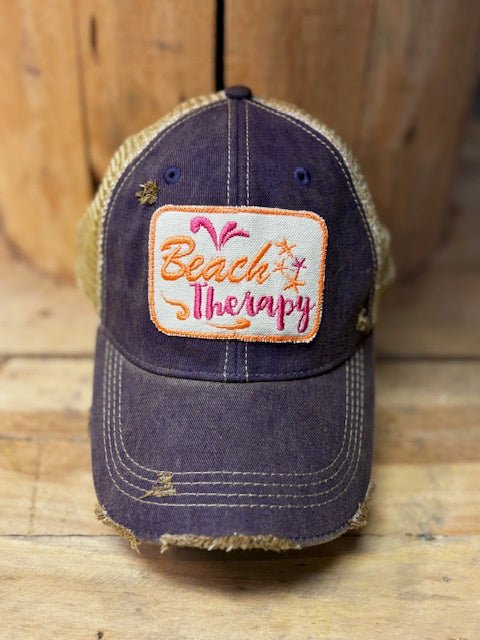 "Beach Therapy" Distressed Mesh Snapback Unisex Baseball Cap (2 Colors) - Wander Together Outfitters
