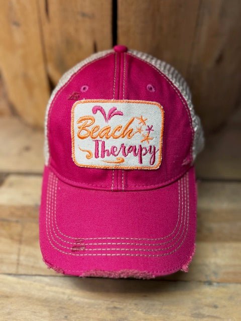"Beach Therapy" Distressed Mesh Snapback Unisex Baseball Cap (2 Colors) - Wander Together Outfitters