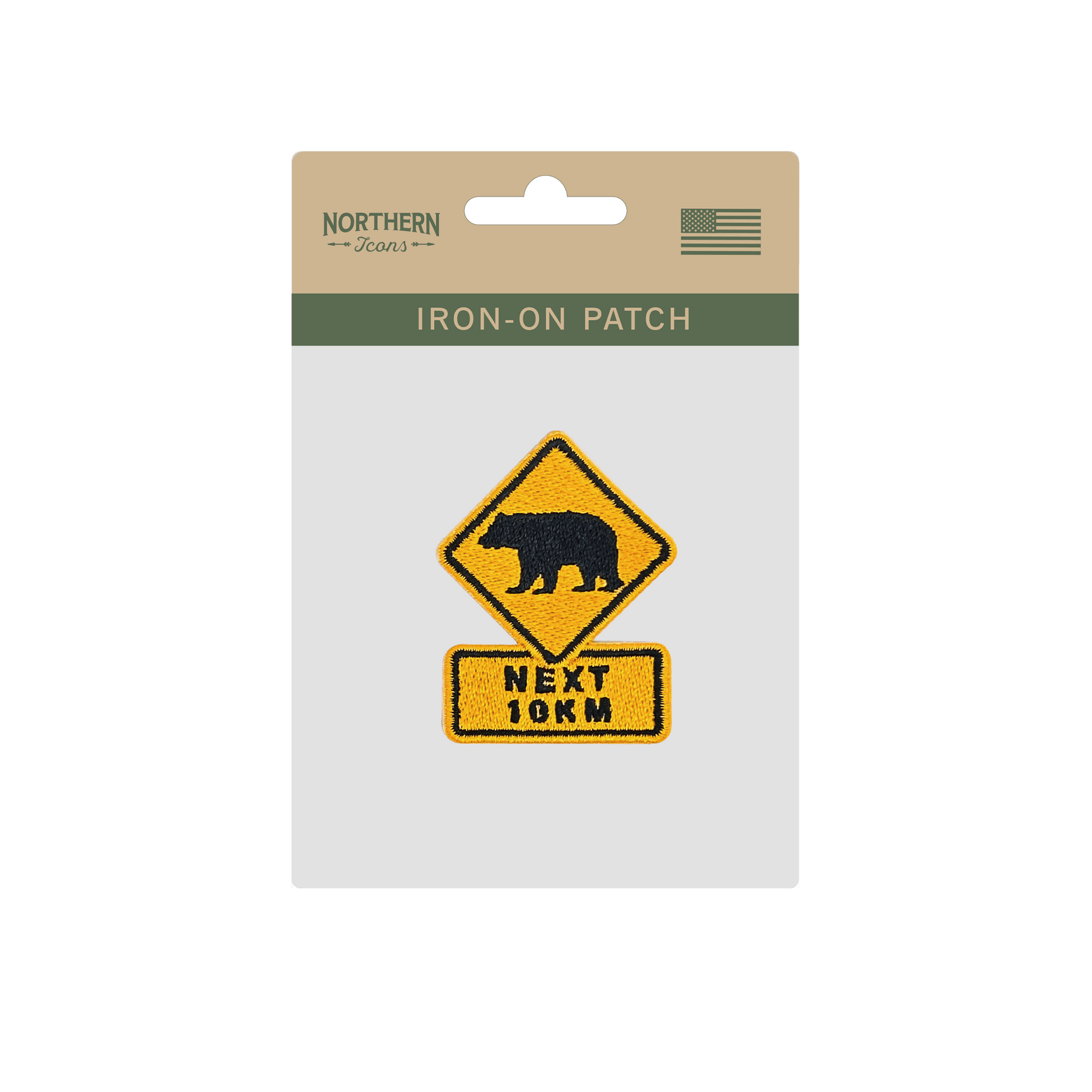Bear Crossing Road Sign Iron On Embroidery Patch - Wander Together Outfitters