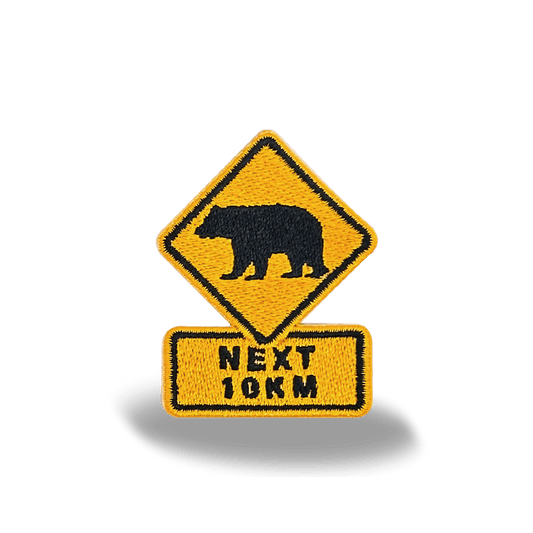 Bear Crossing Road Sign Iron On Embroidery Patch - Wander Together Outfitters