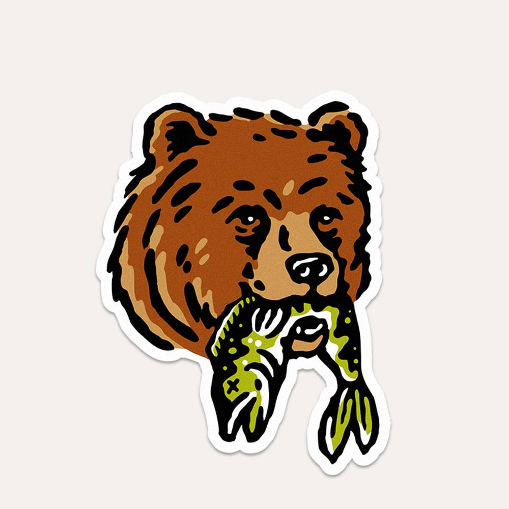 Bear With Fish Vinyl Sticker - Wander Together Outfitters
