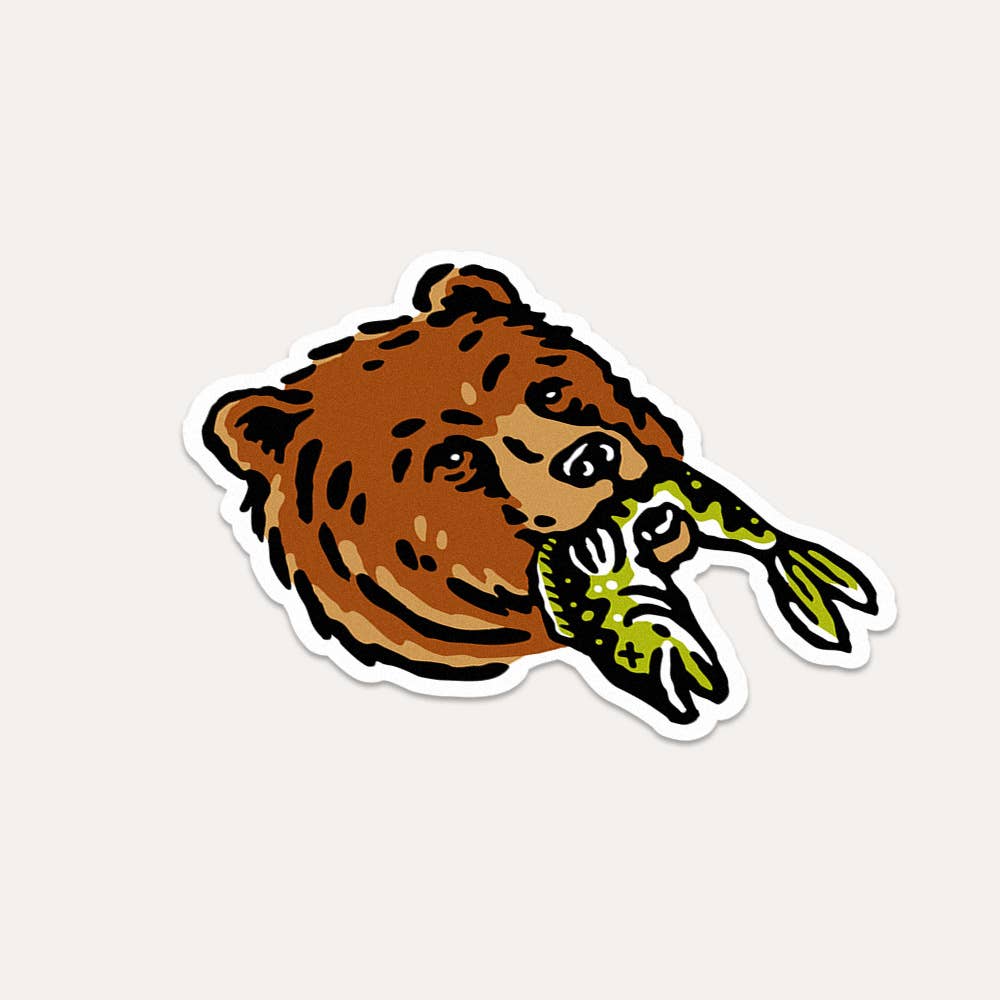 Bear With Fish Vinyl Sticker - Wander Together Outfitters