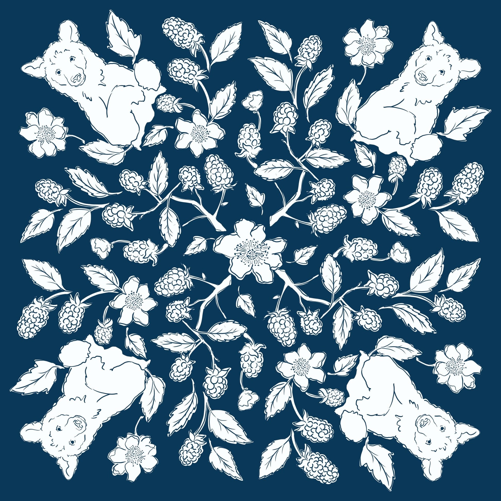 Bears and Blackberries Bandana Navy 22" - Wander Together Outfitters