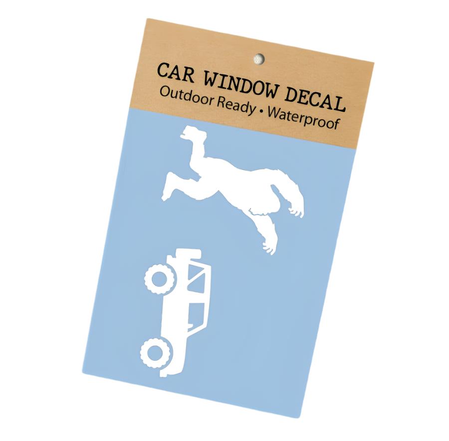 Bigfoot Chasing a Jeep Vehicle Window Decal - Wander Together Outfitters