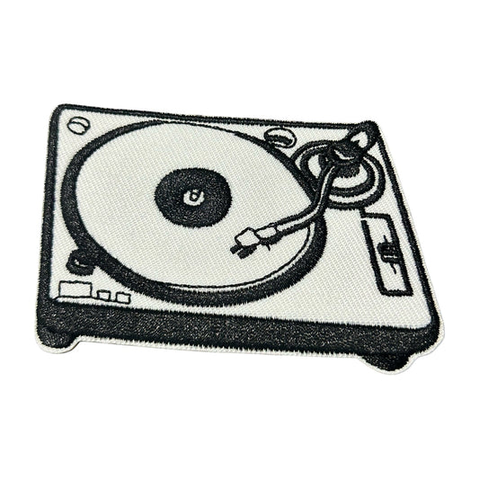 Black And White Record Player Iron On Patch - Wander Together Outfitters
