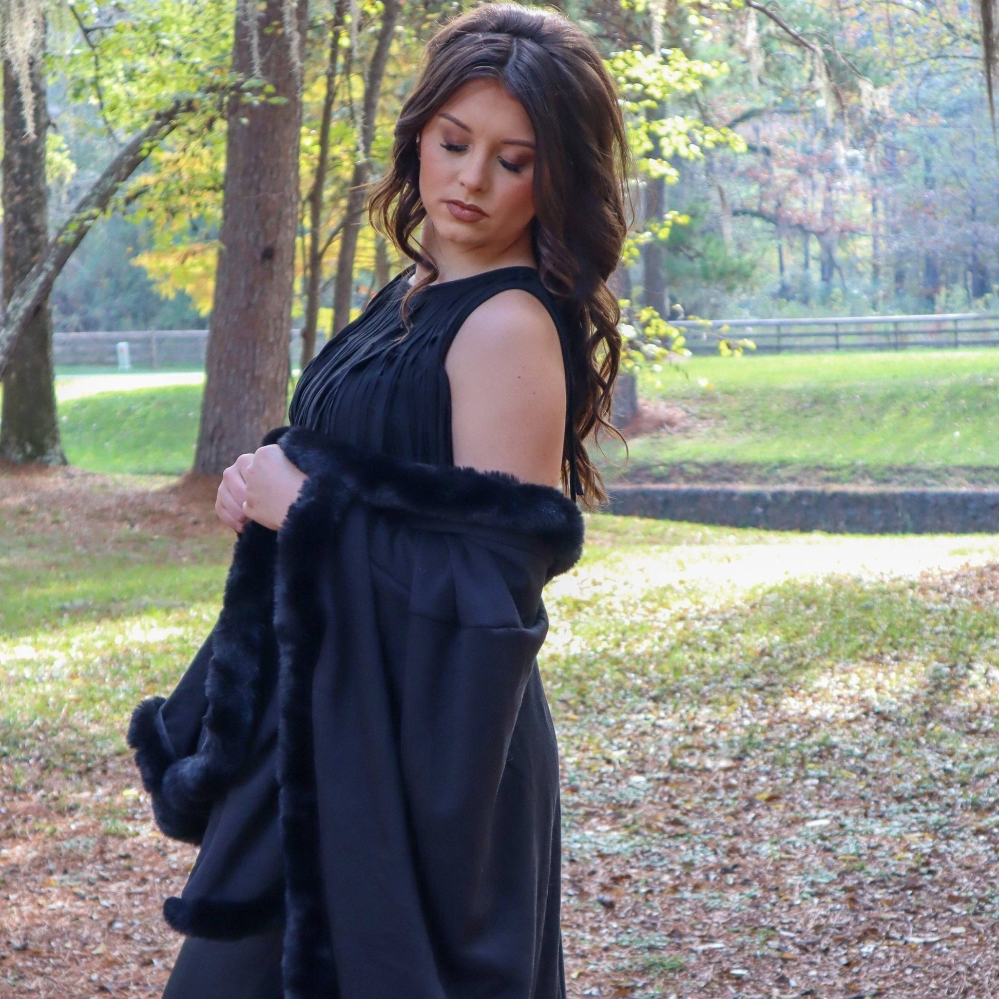 Black Faux Fur Trim Poncho (CLEARANCE) Last Ones! - Wander Together Outfitters