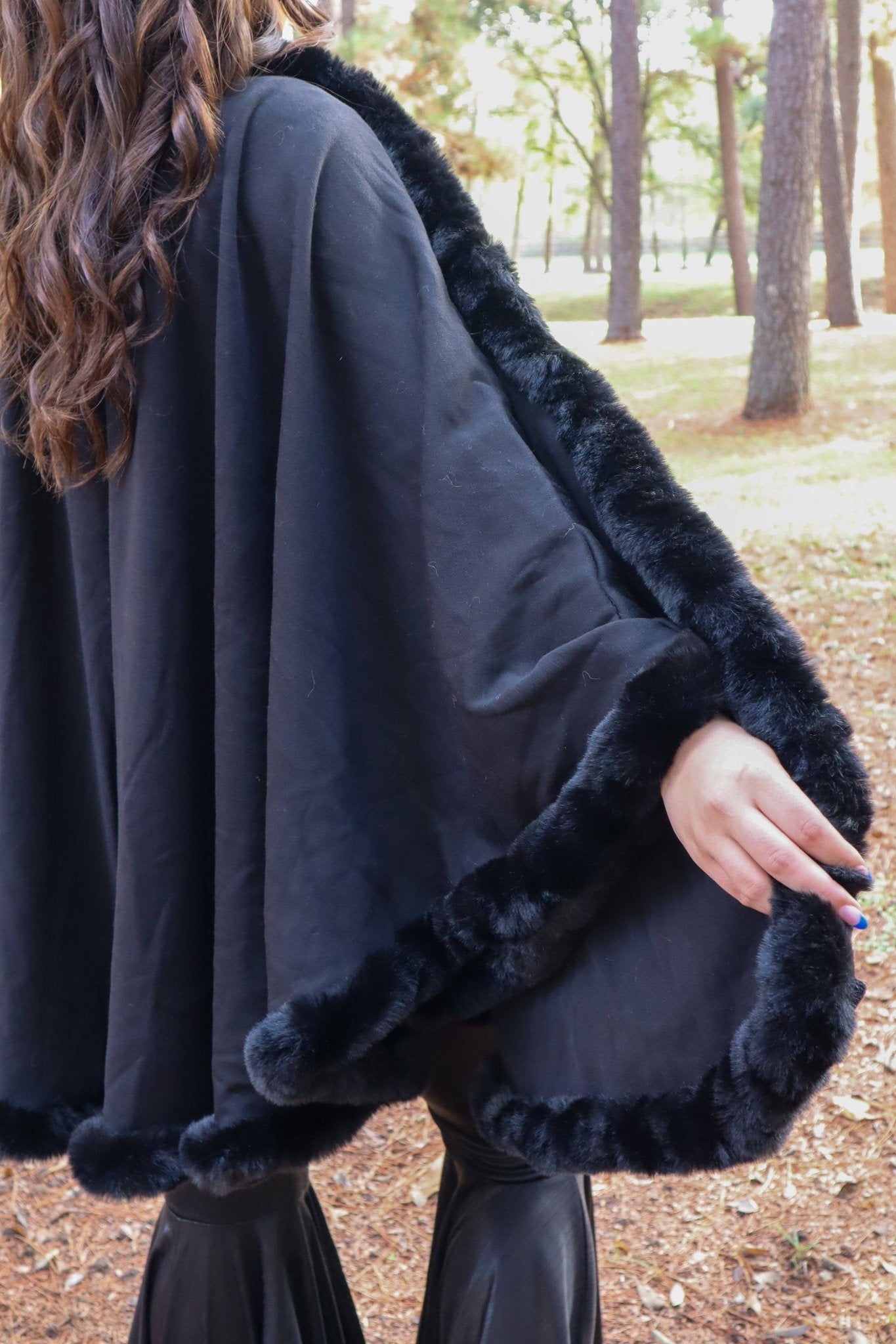 Black Faux Fur Trim Poncho (CLEARANCE) Last Ones! - Wander Together Outfitters