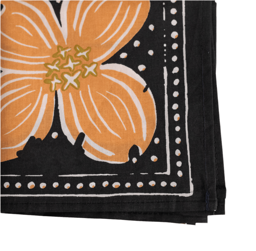 Black, Peach & Green Dogwood Flowered "Amy" Bandana - Wander Together Outfitters