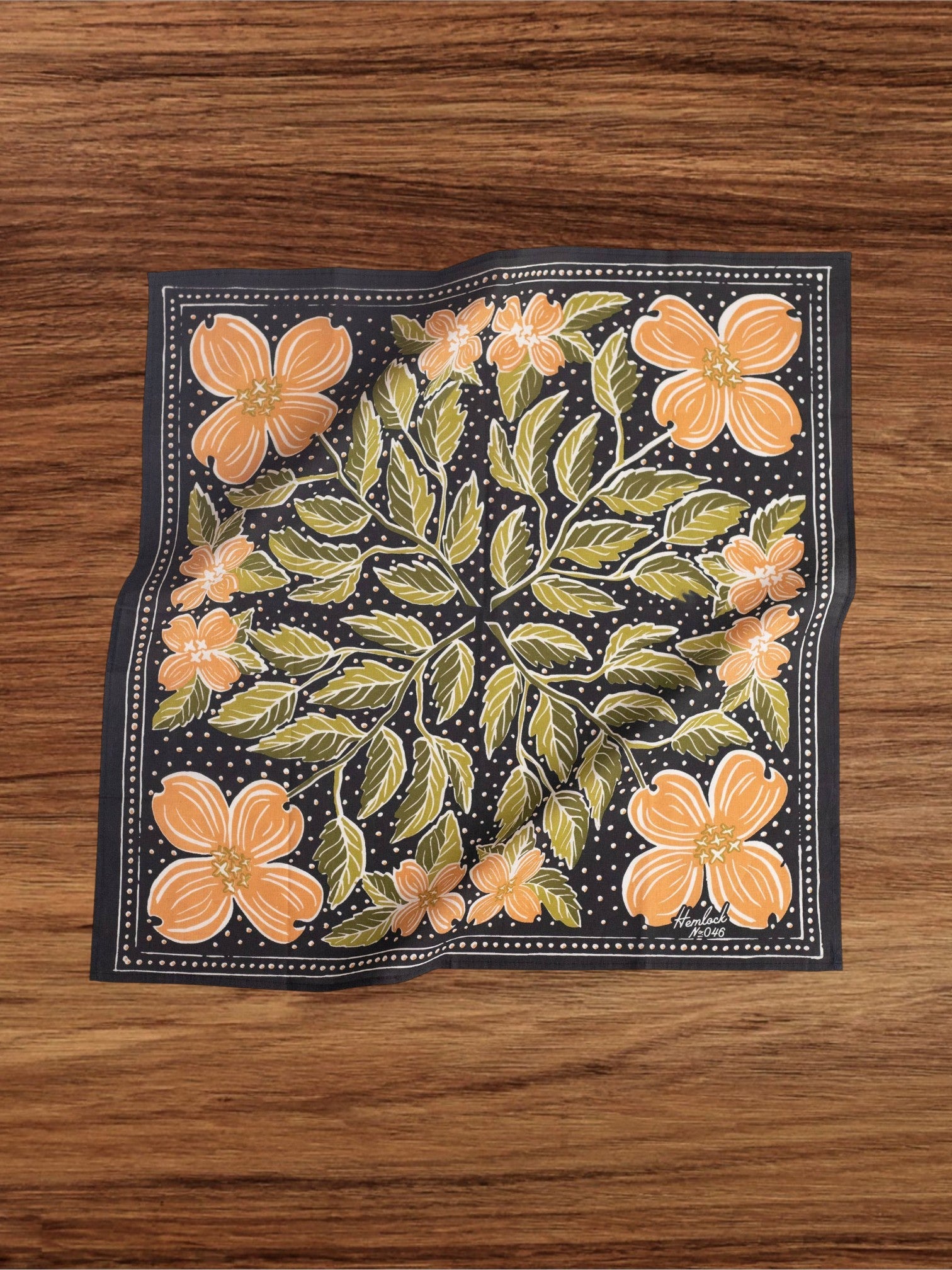 Black, Peach & Green Dogwood Flowered "Amy" Bandana - Wander Together Outfitters