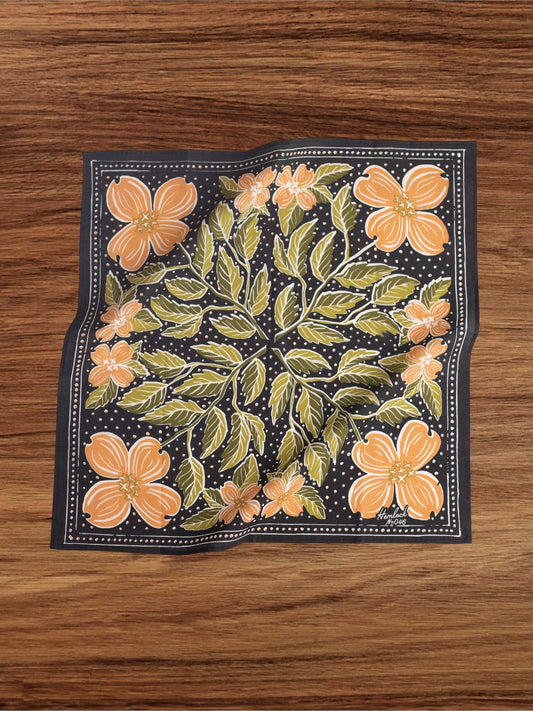 Black, Peach & Green Dogwood Flowered "Amy" Bandana - Wander Together Outfitters