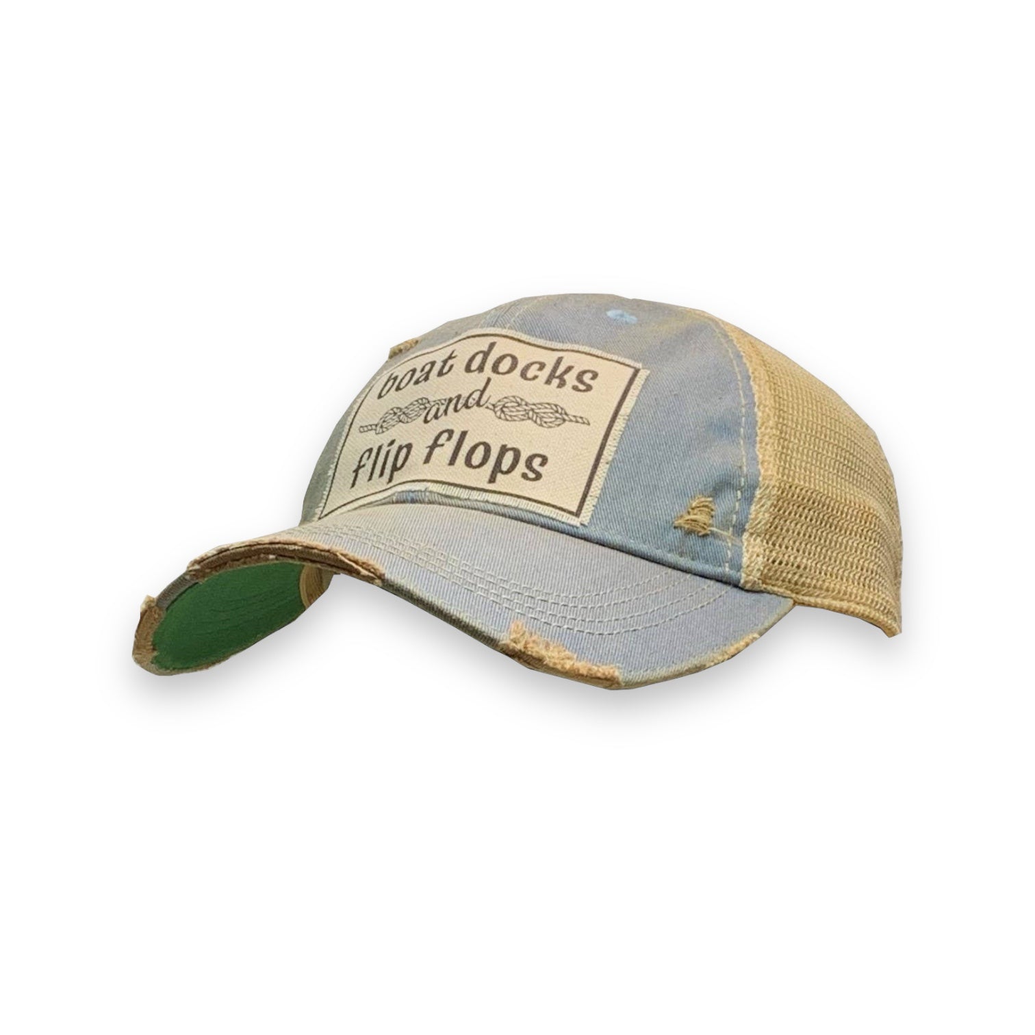 “Boat Docks & Flip Flops” Unisex Distressed Trucker Hat Baseball Cap - Wander Together Outfitters