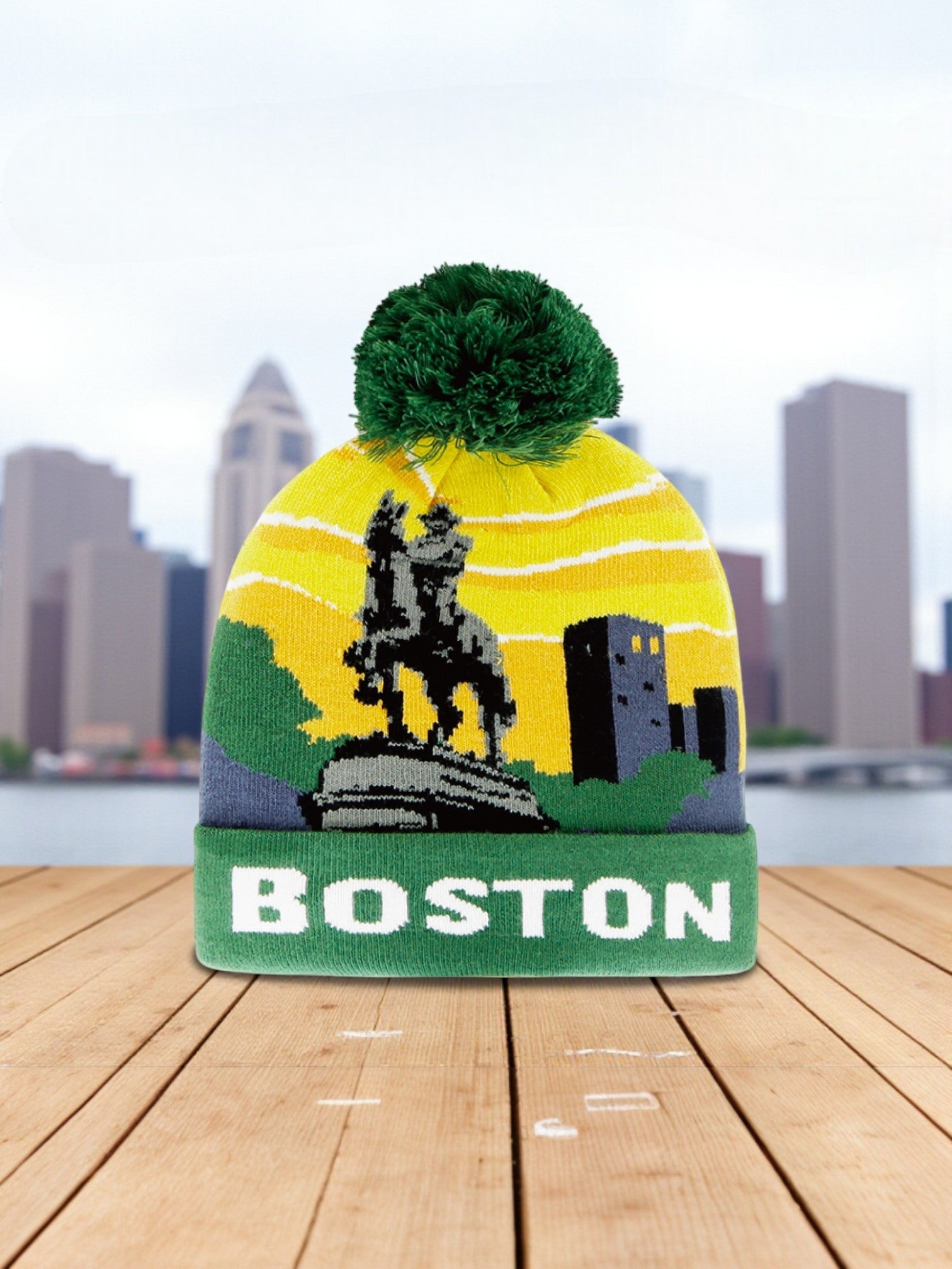 Boston Monument Knit Beanie Hat with Pom Pom - Wander Together Outfitters