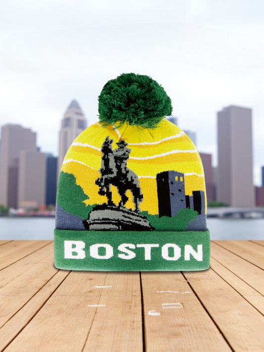 Boston Monument Knit Beanie Hat with Pom Pom - Wander Together Outfitters
