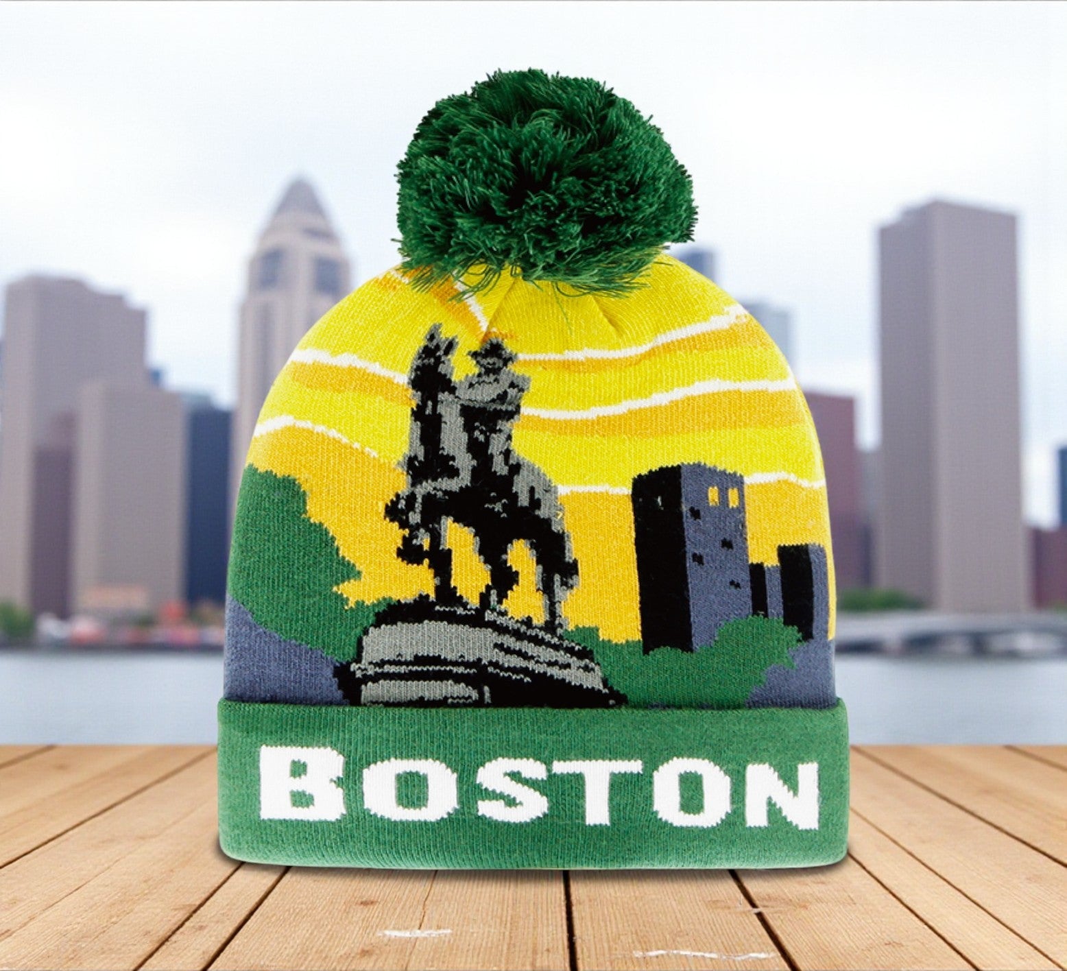 Boston Monument Knit Beanie Hat with Pom Pom - Wander Together Outfitters