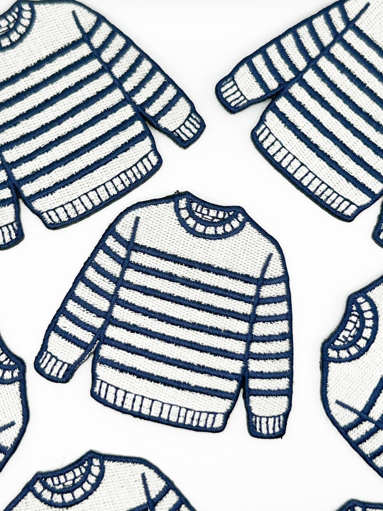 Breton Sweater Embroidered Iron On Patch, Navy Cream Stripe Preppy - Wander Together Outfitters