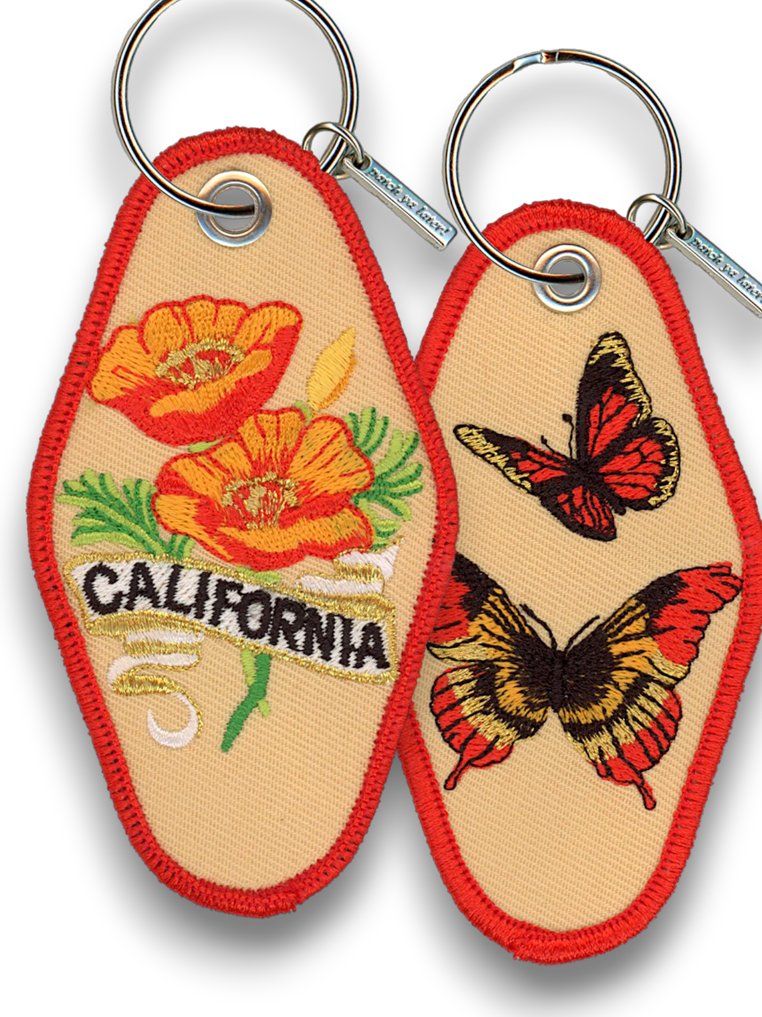 California Embroidered Poppy Keychain (Dual Sided) - Wander Together Outfitters