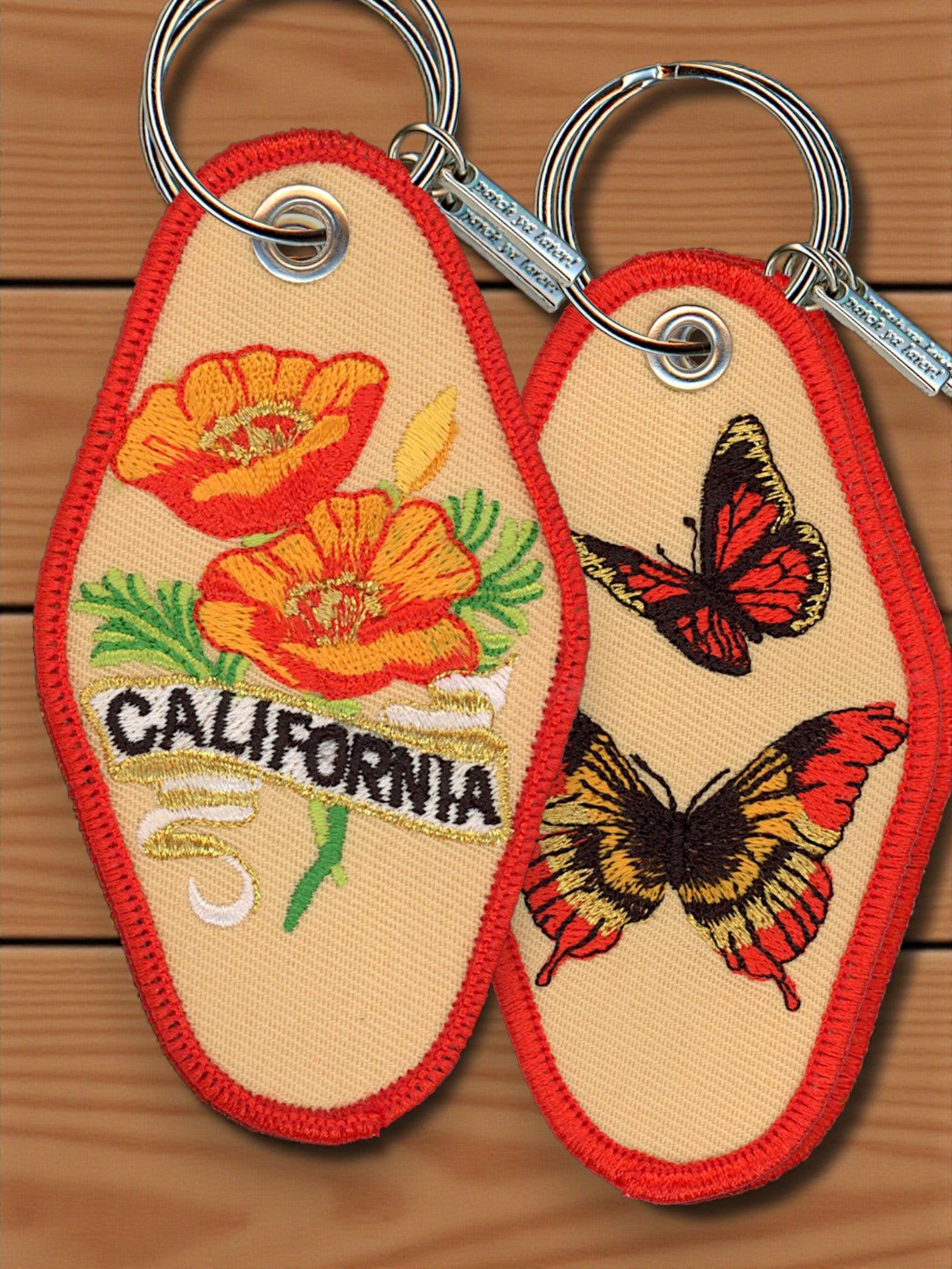 California Embroidered Poppy Keychain (Dual Sided) - Wander Together Outfitters