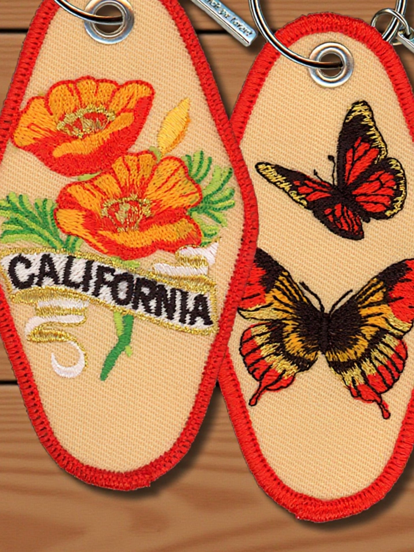 California Embroidered Poppy Keychain (Dual Sided) - Wander Together Outfitters
