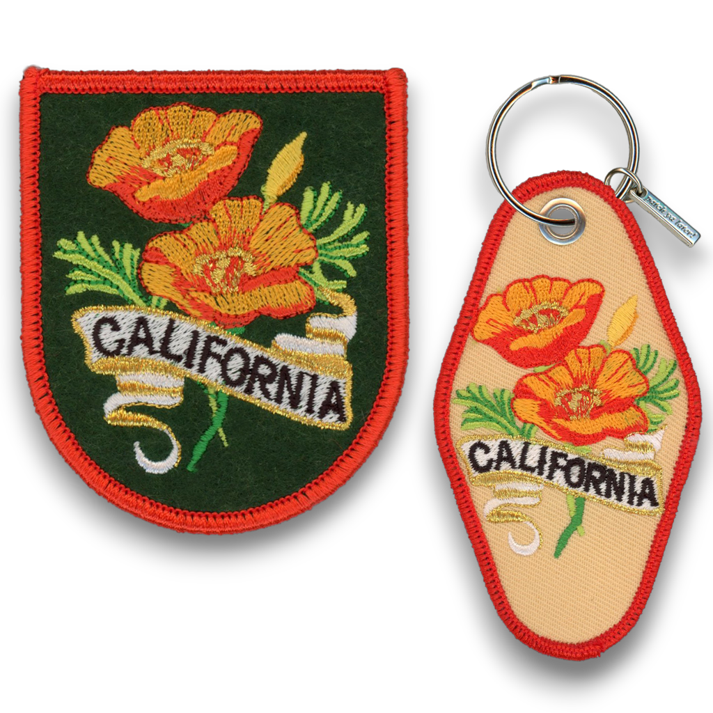 California Embroidered Poppy Keychain (Dual Sided) - Wander Together Outfitters