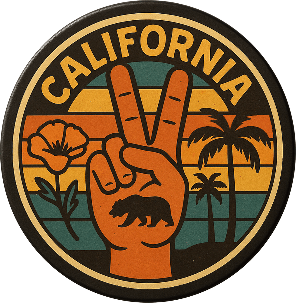 California Peace Fingers Sunset Poppy Pin Button - 1.5 Inch - Wander Together Outfitters