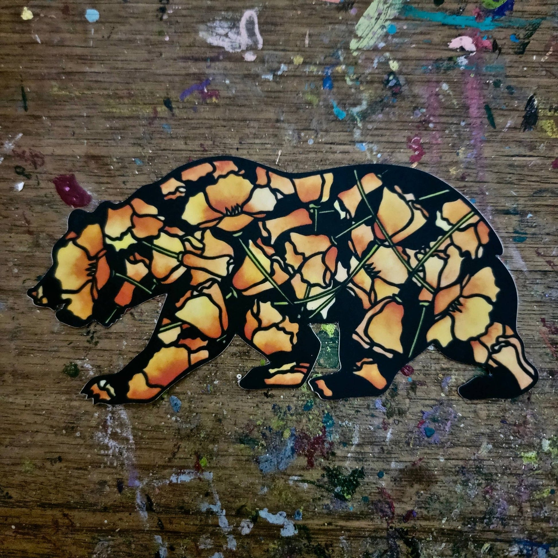 California Poppy Bear Vinyl Sticker - Wander Together Outfitters