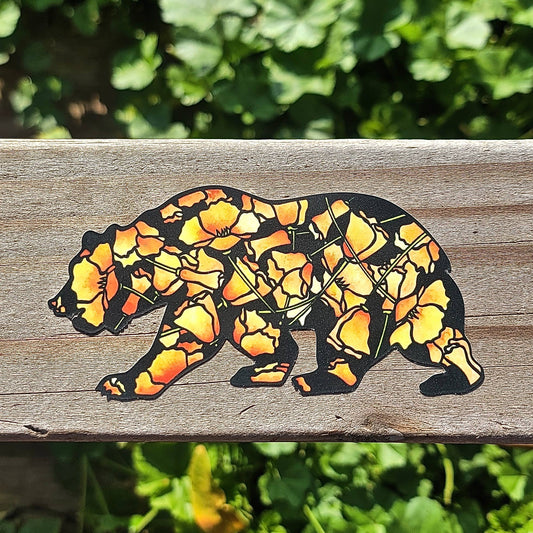California Poppy Bear Vinyl Sticker - Wander Together Outfitters