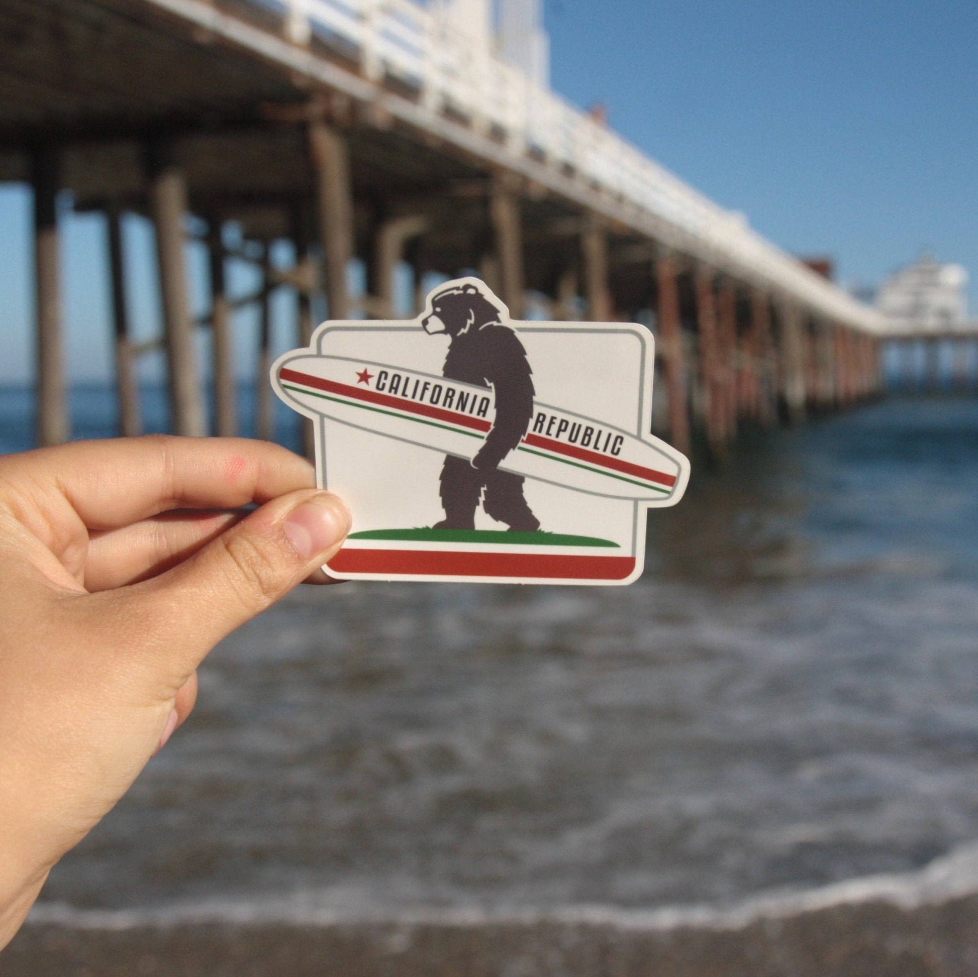 California Surf Bear Vinyl Sticker - Wander Together Outfitters