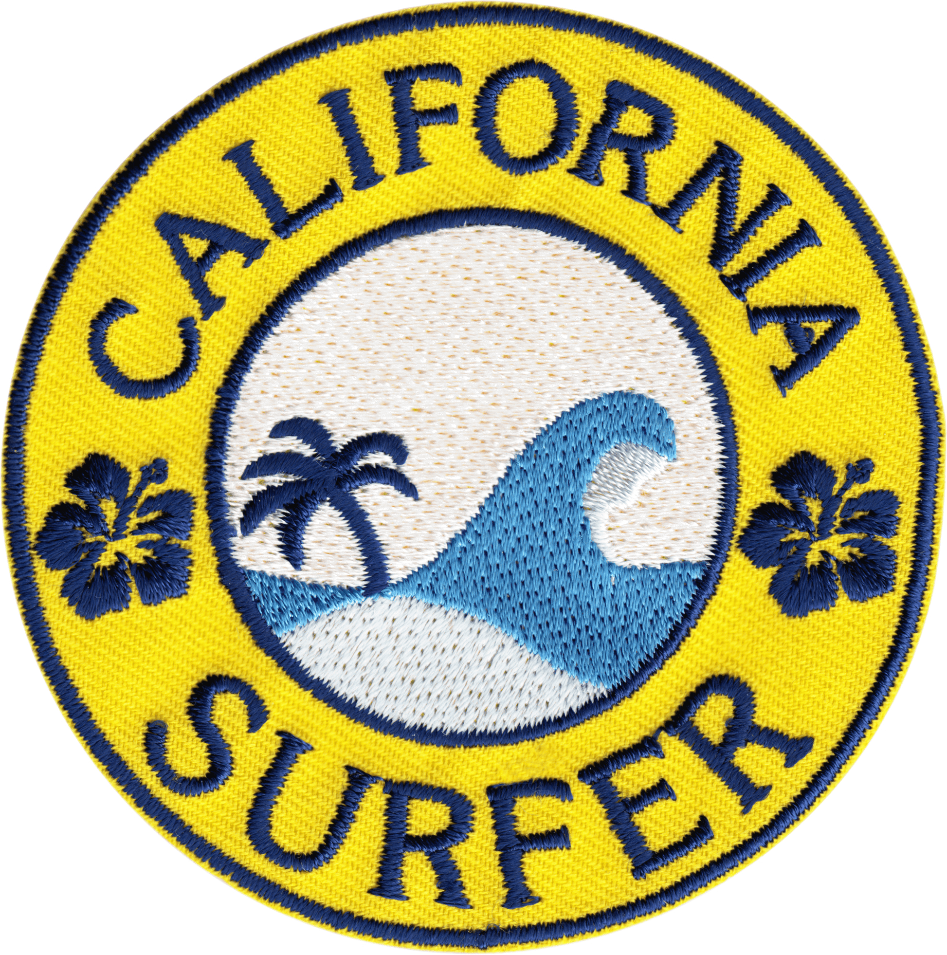 “California Surfer" Round Iron On Patch Wave And Palm Tree - Wander Together Outfitters