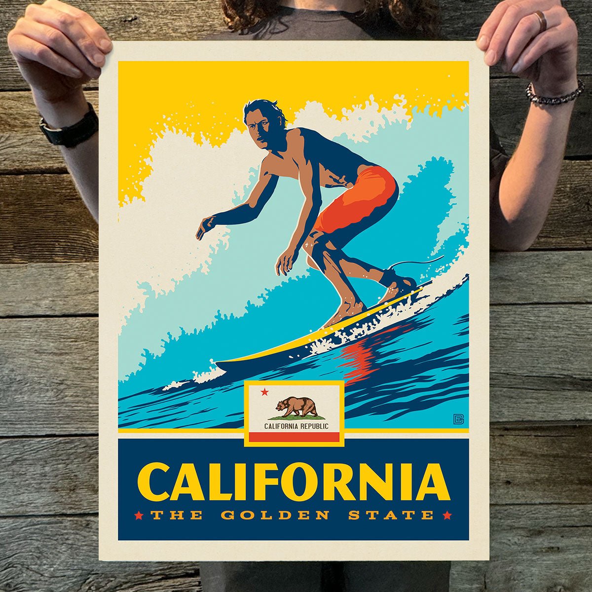 California: Surfer (State Pride) Art Print - Wander Together Outfitters