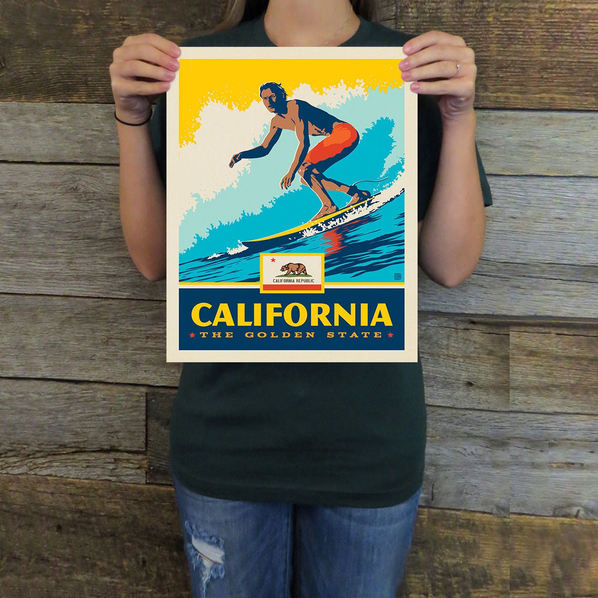 California: Surfer (State Pride) Art Print - Wander Together Outfitters