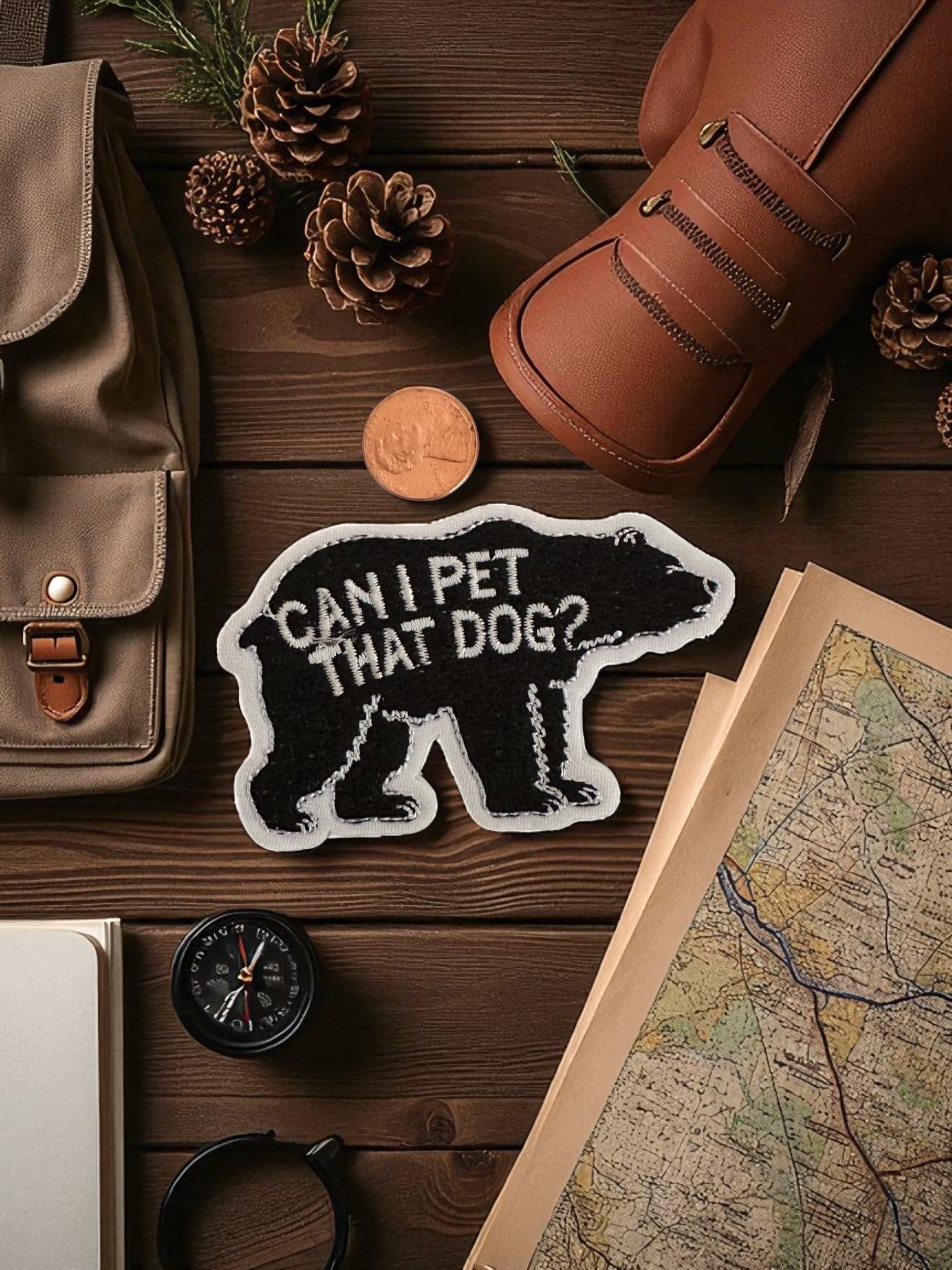 “Can I Pet That Dog?” Iron - On Bear Patch – Adventure - Ready Embroidered Patch for Dog Lovers & Outdoor Fans - Wander Together Outfitters