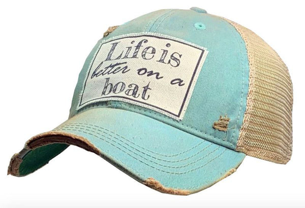 "Life Is Better On A Boat" Unisex Distressed Trucker Cap