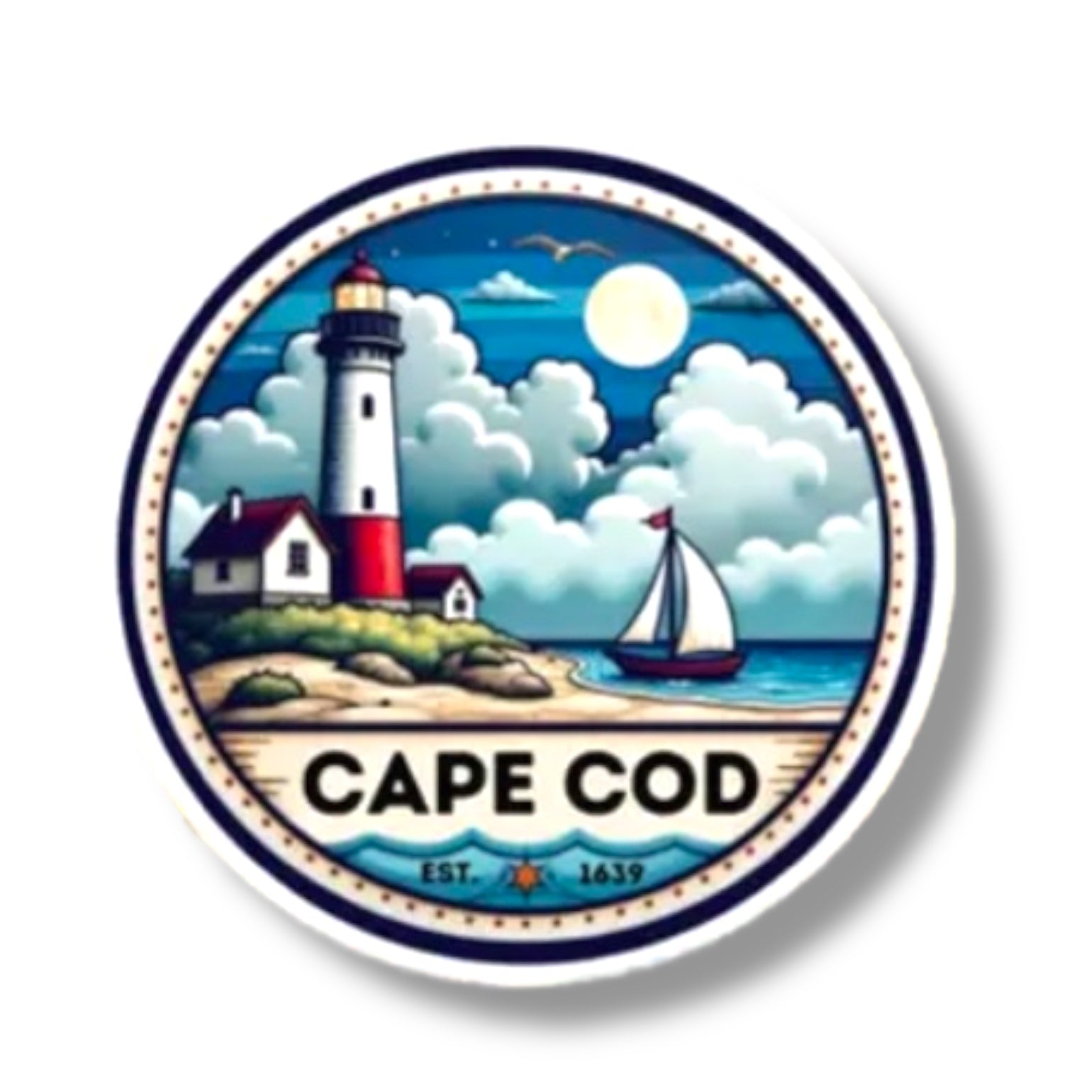 Cape Cod Lighthouse Laptop Water Bottle Waterproof Sticker - Wander Together Outfitters